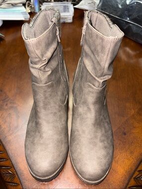 Maurices Taupe Slouch Ankle Booties with Side Zip